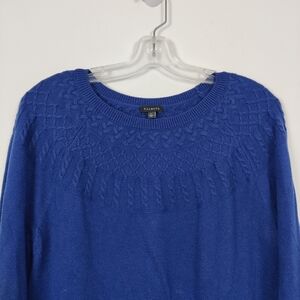 Talbots Royal Blue Knit Sweater with Textured Pattern Size Large Cotton Cashmere
